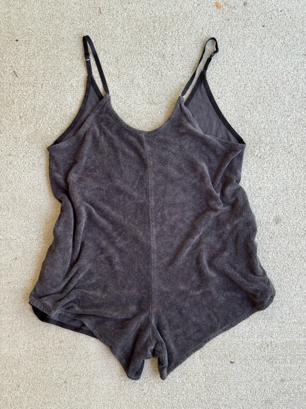 Tribe Kelley Charcoal Gray Terry Romper with Adjustable Straps and Pockets - Picture 3 of 6